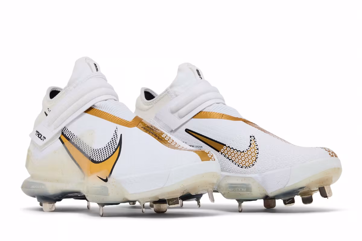 Nike Force Zoom Trout 7 Pro Mid White Metallic Gold, view 9