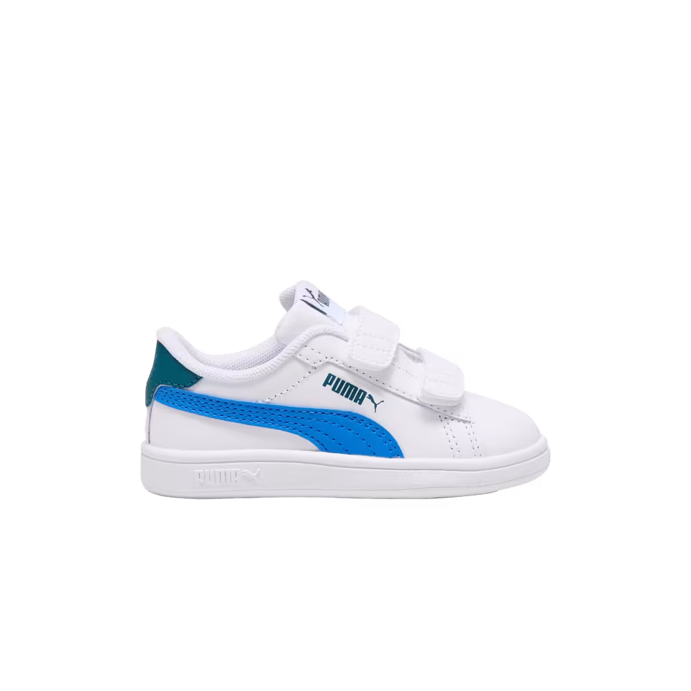 Puma Smash 3.0 Leather Velcro Toddler White Hyperlink Blue Green