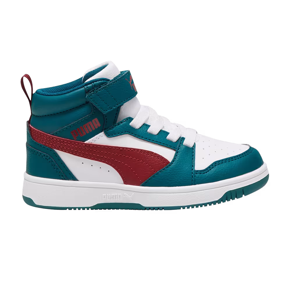 Puma Rebound V6 Mid Little Kid Cold Green Intense Red
