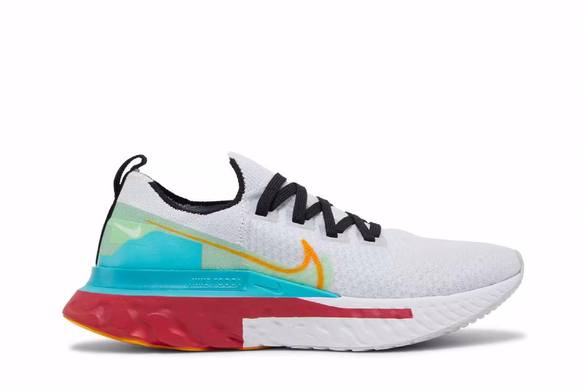 Nike Women's React Infinity Run Flyknit Premium Pure Platinum Cardinal Red, view 2