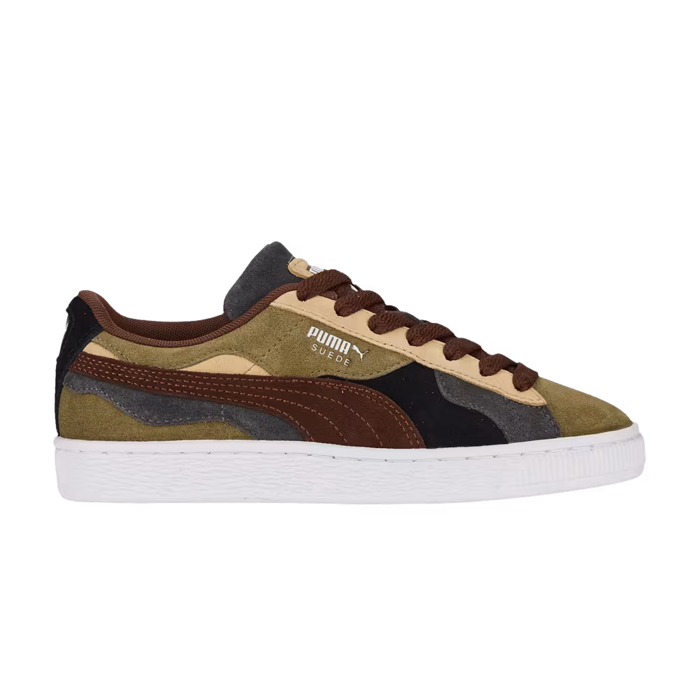 Puma Suede Big Kid Camowave - Olive Chestnut Brown