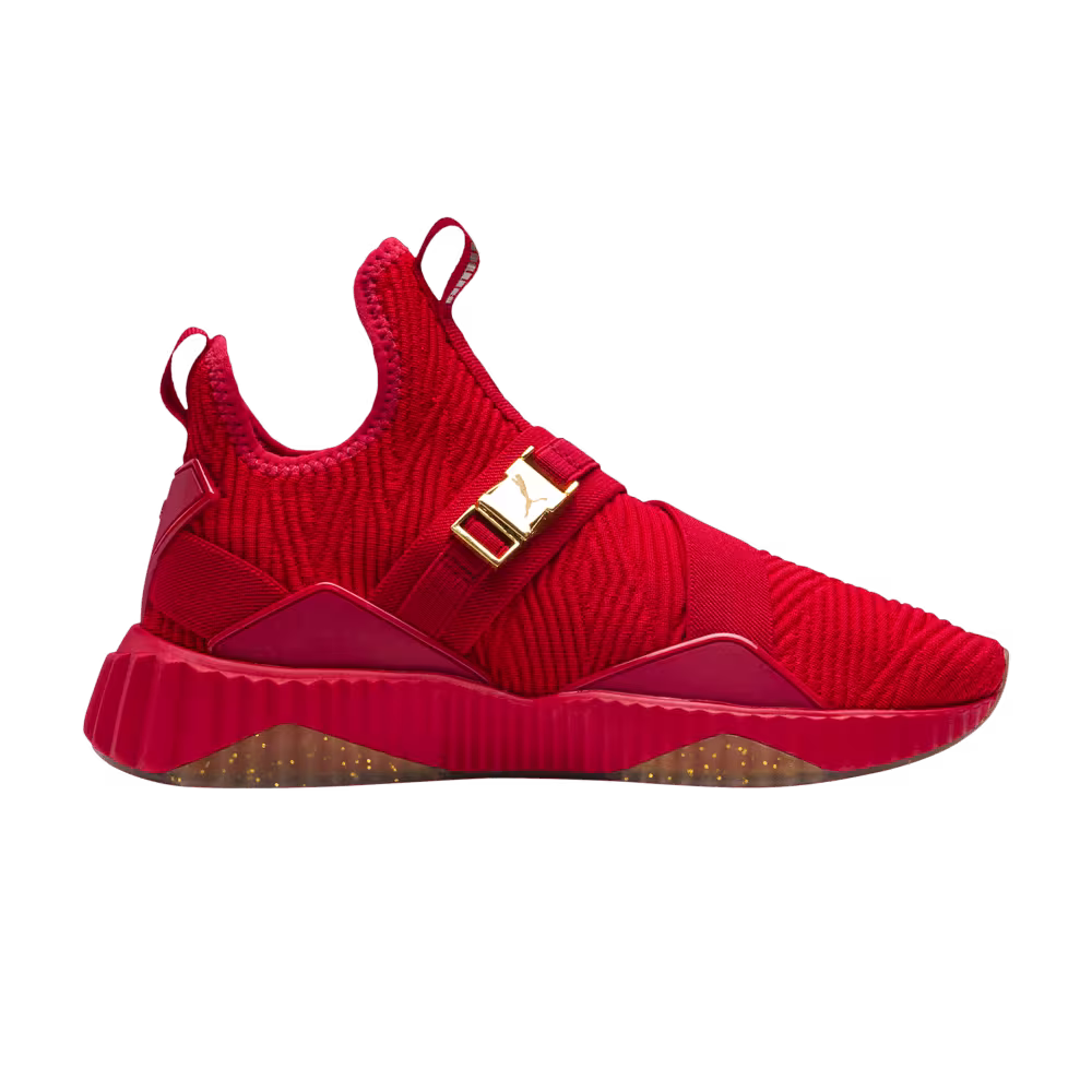 Puma Women's Defy Varsity Mid Ribbon Red Metallic Gold