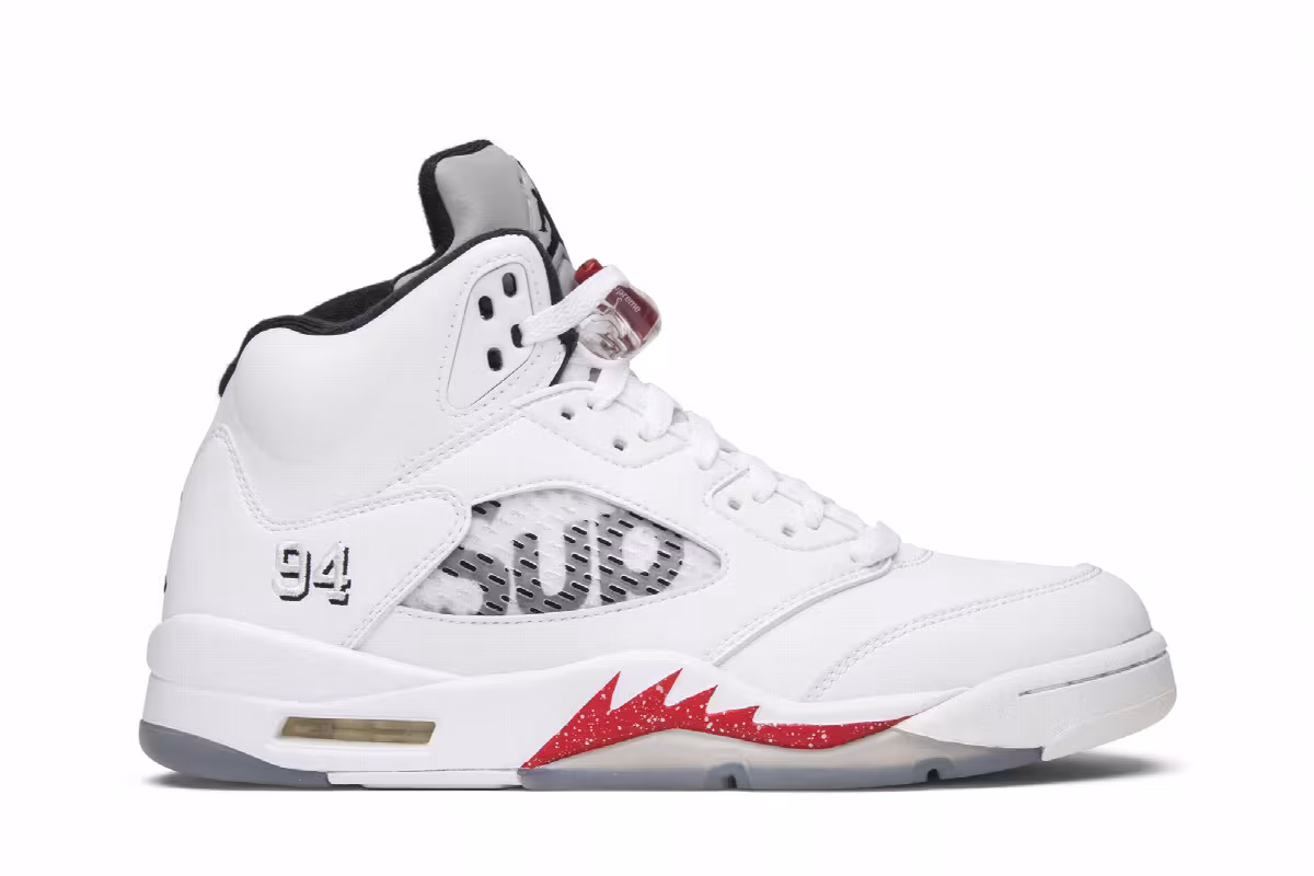 Supreme x Air Jordan 5 White, view 2
