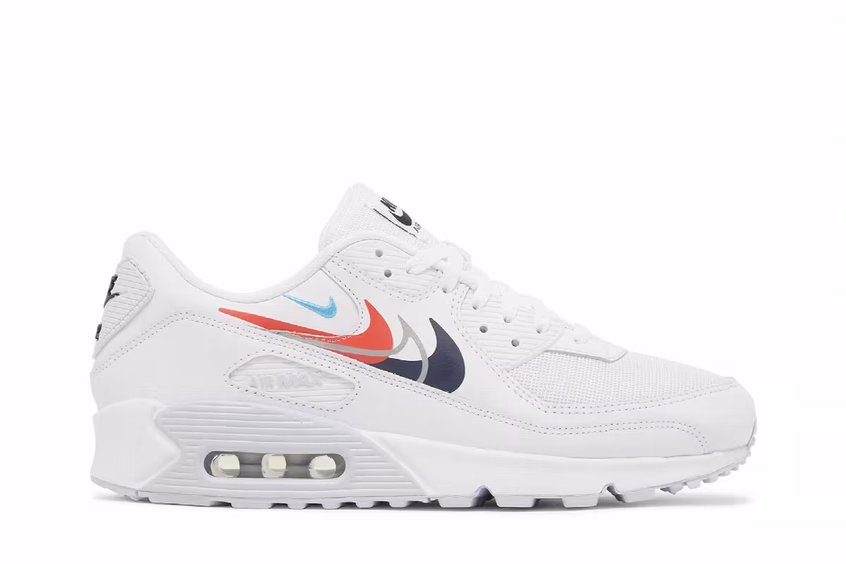 Nike Air Max 90 Multi Swoosh - White Bright Crimson, view 2