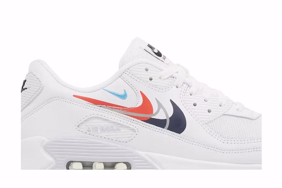 Nike Air Max 90 Multi Swoosh - White Bright Crimson, view 3