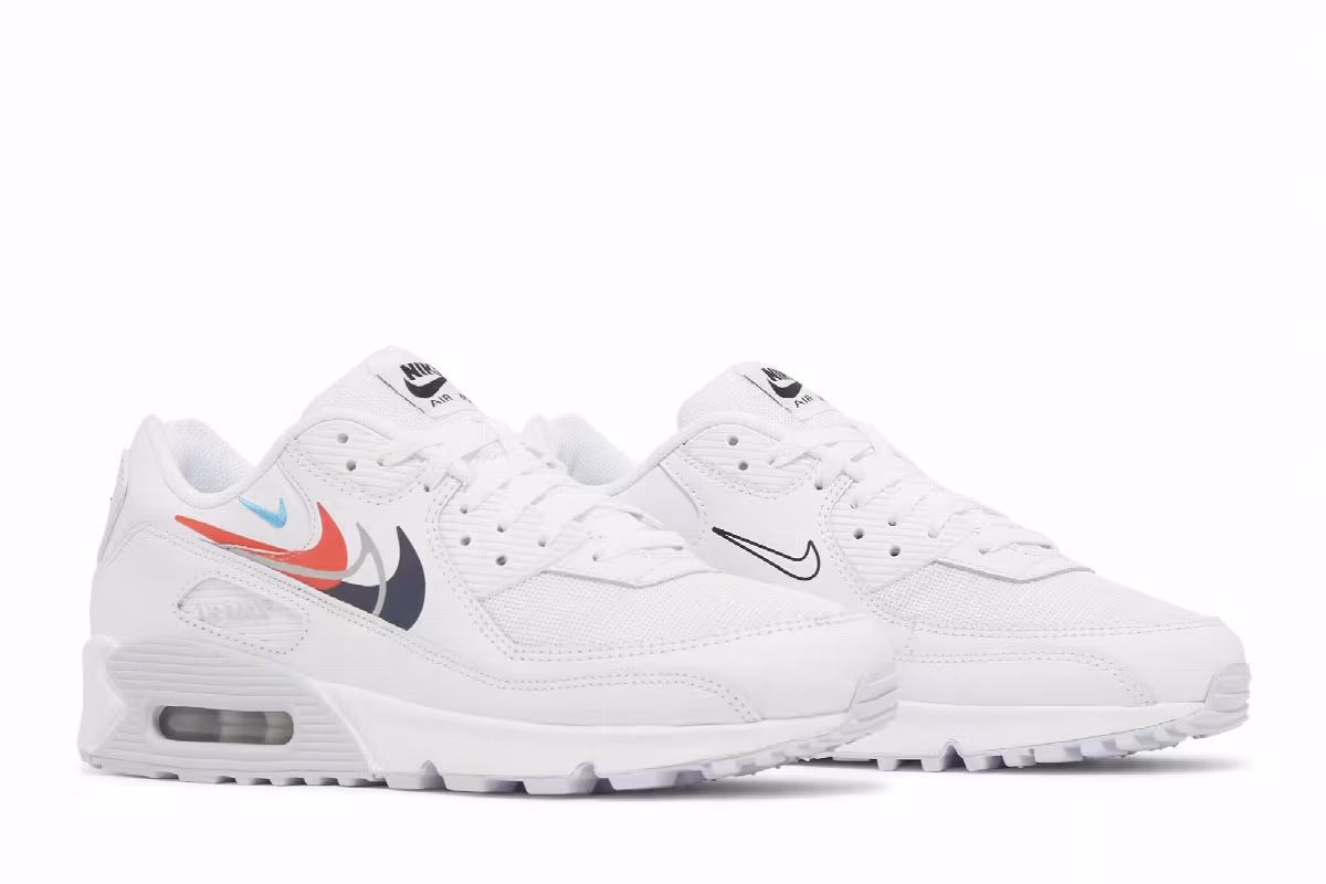 Nike Air Max 90 Multi Swoosh - White Bright Crimson, view 9