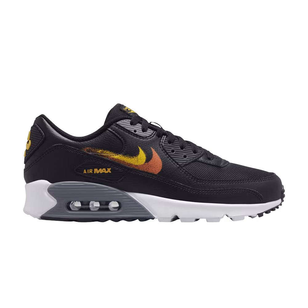 Nike Air Max 90 Spray Paint Swoosh - Black Gold Orange