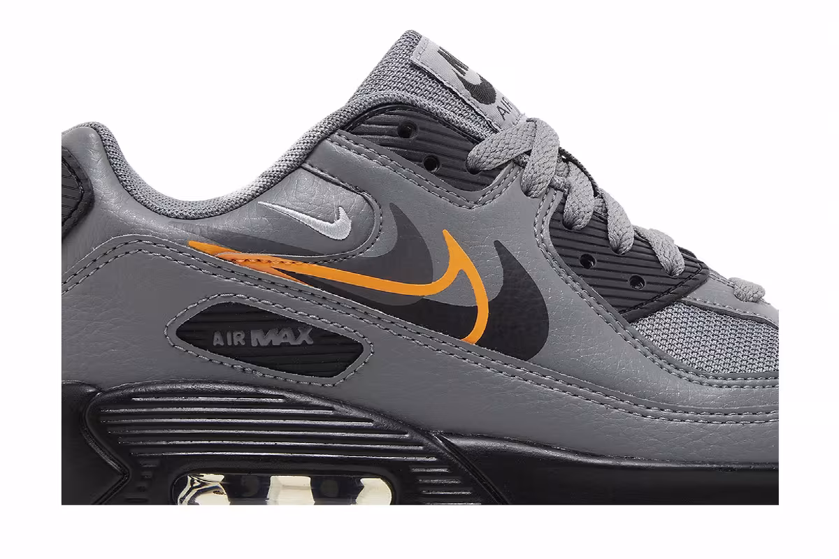 Nike Air Max 90 Next Nature GS Multi-Swoosh - Smoke Grey Mandarin, view 3
