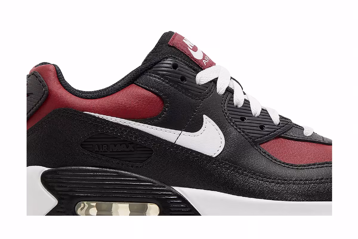 Nike Air Max 90 Leather GS Black Team Red, view 3
