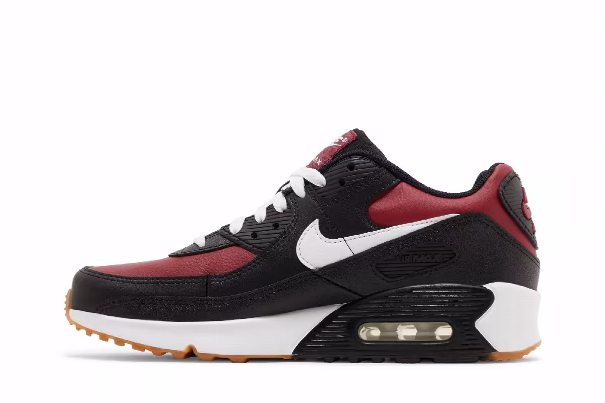 Nike Air Max 90 Leather GS Black Team Red, view 4