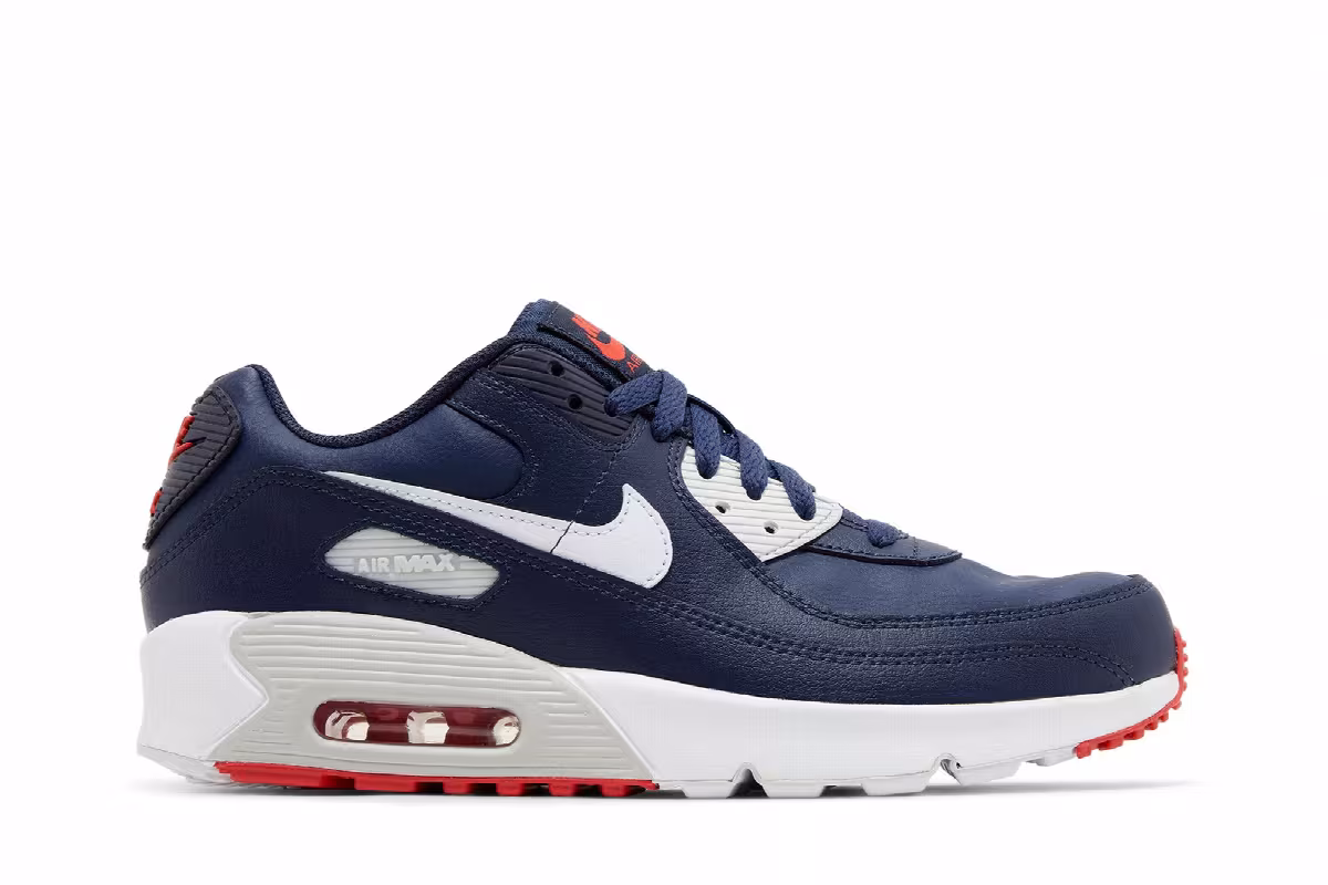 Nike Air Max 90 Leather GS Obsidian Track Red, view 2
