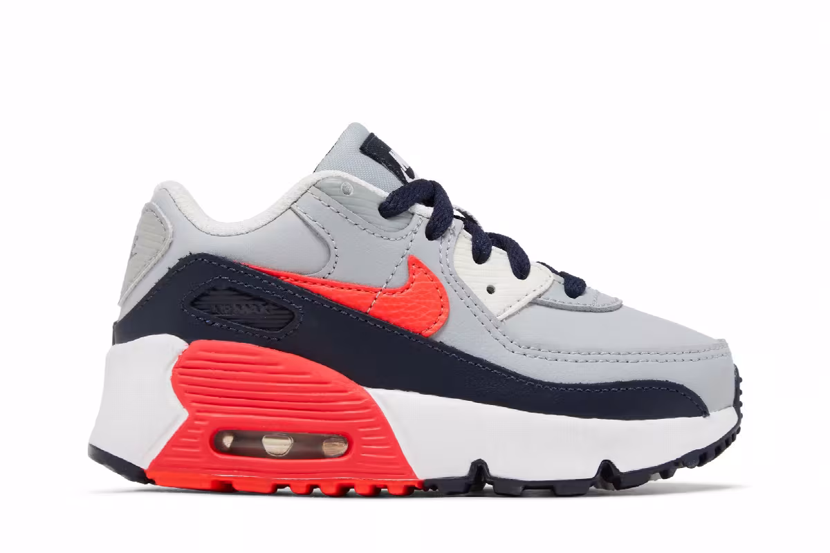 Nike Air Max 90 Leather TD Light Smoke Grey Bright Crimson, view 2