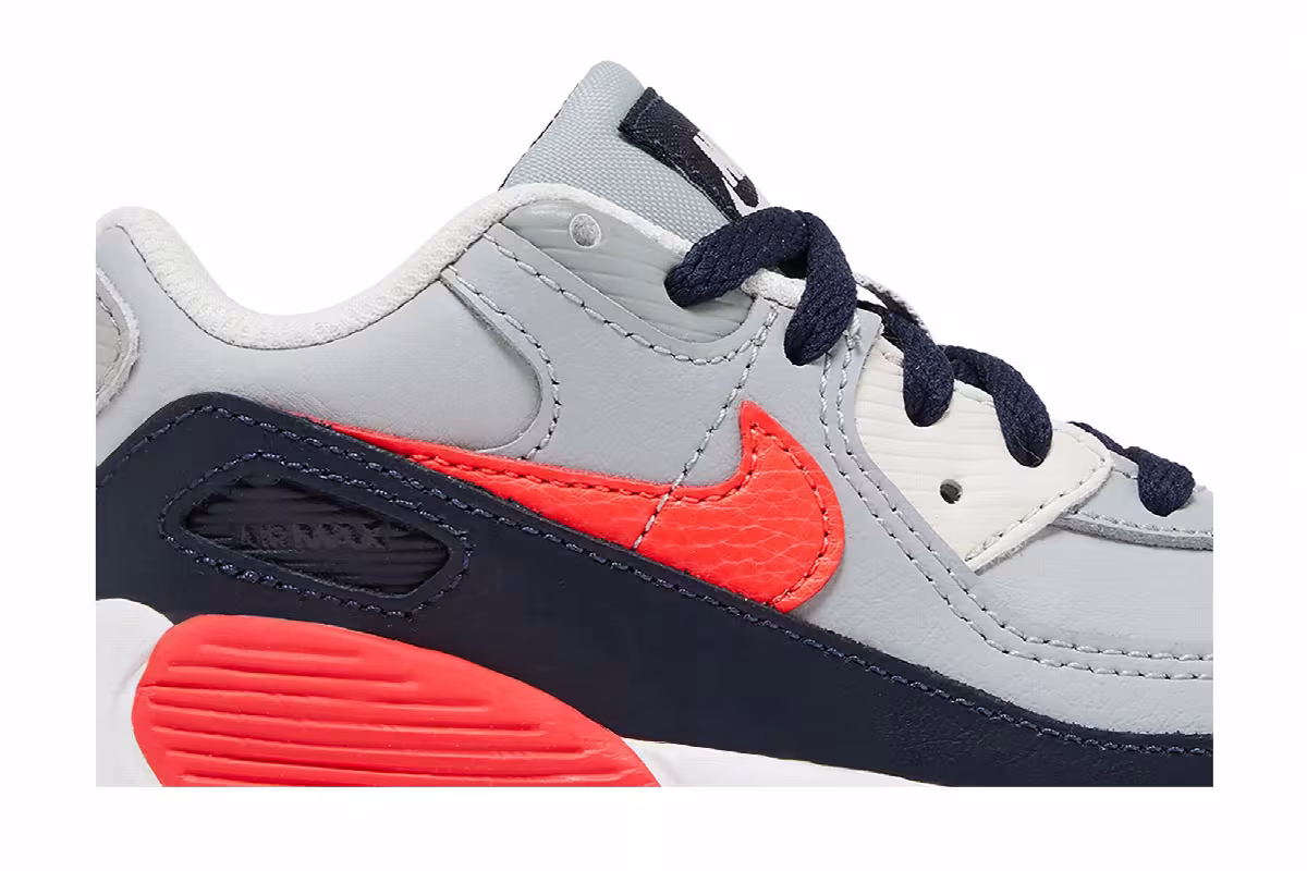 Nike Air Max 90 Leather TD Light Smoke Grey Bright Crimson, view 3