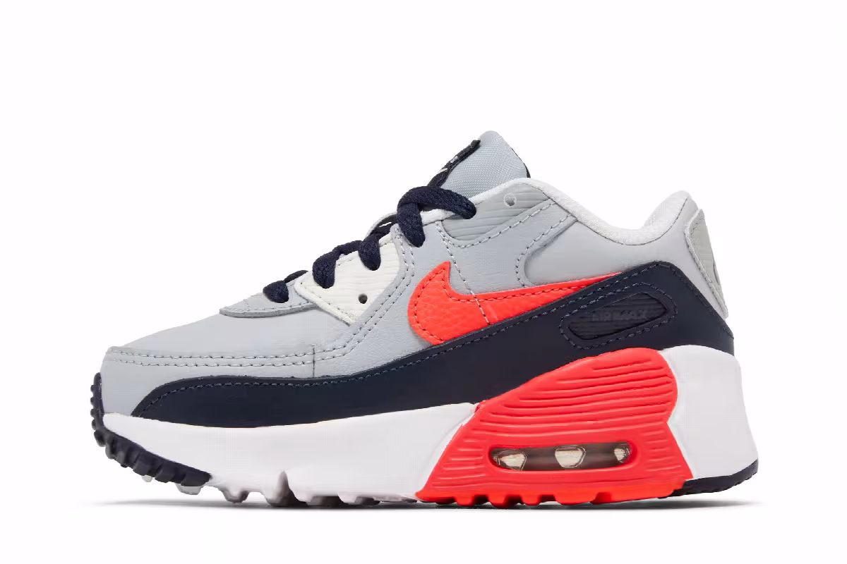 Nike Air Max 90 Leather TD Light Smoke Grey Bright Crimson, view 4