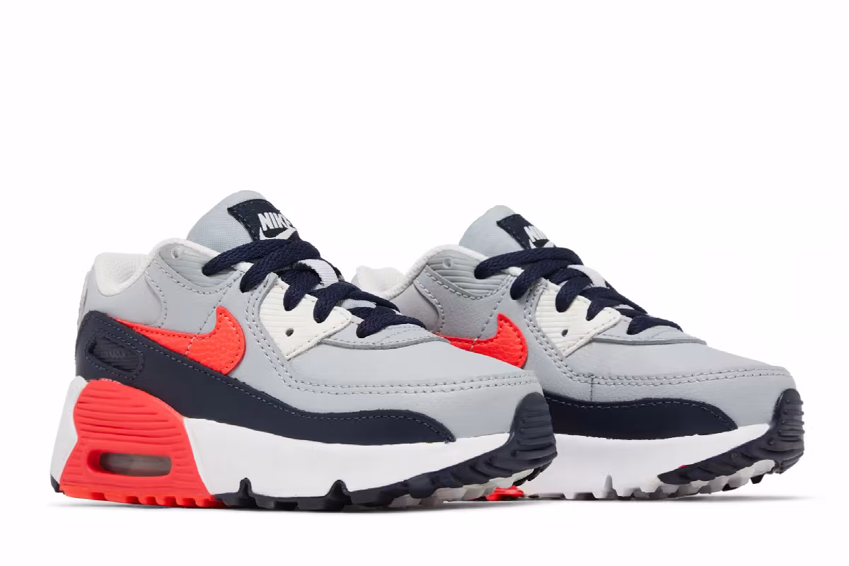 Nike Air Max 90 Leather TD Light Smoke Grey Bright Crimson, view 9