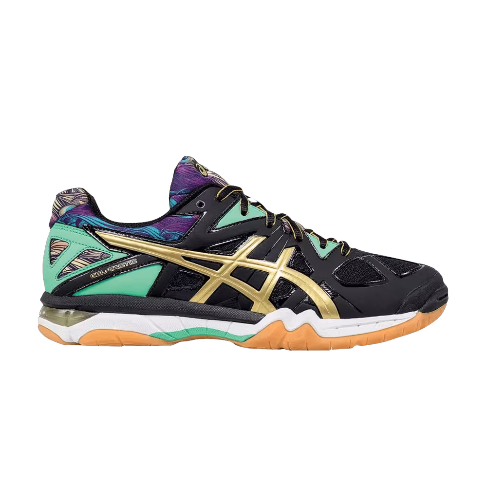 Asics Women's Gel Tactic Black Gold Electric Green