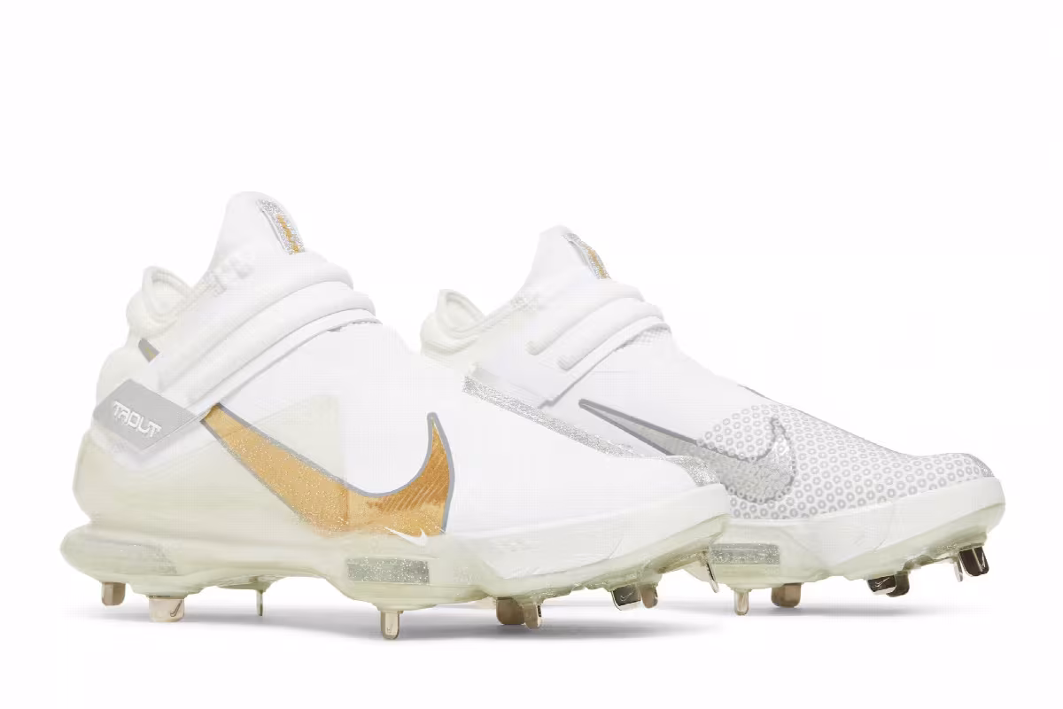 Nike Force Zoom Trout 7 Pro Mid White Metallic Gold, view 9