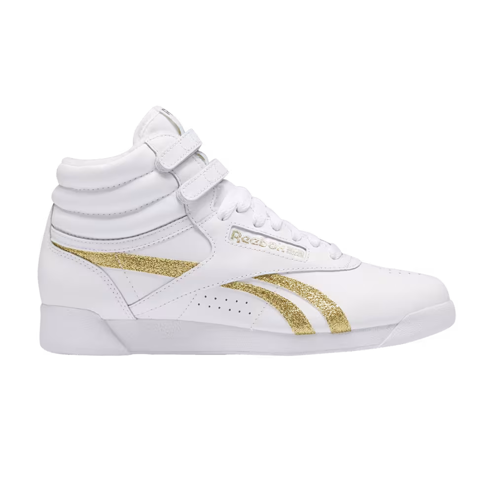 Reebok Women's Freestyle High White Gold Metallic Glitter
