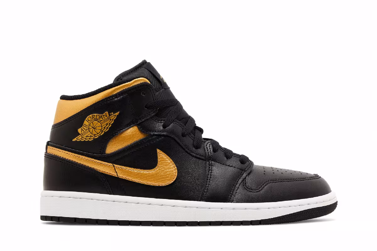 Air Jordan 1 Mid Black Metallic Gold, view 2