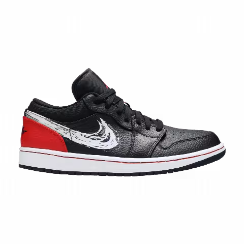 Air Jordan 1 Low 'Brushstroke Swoosh - Black Red'