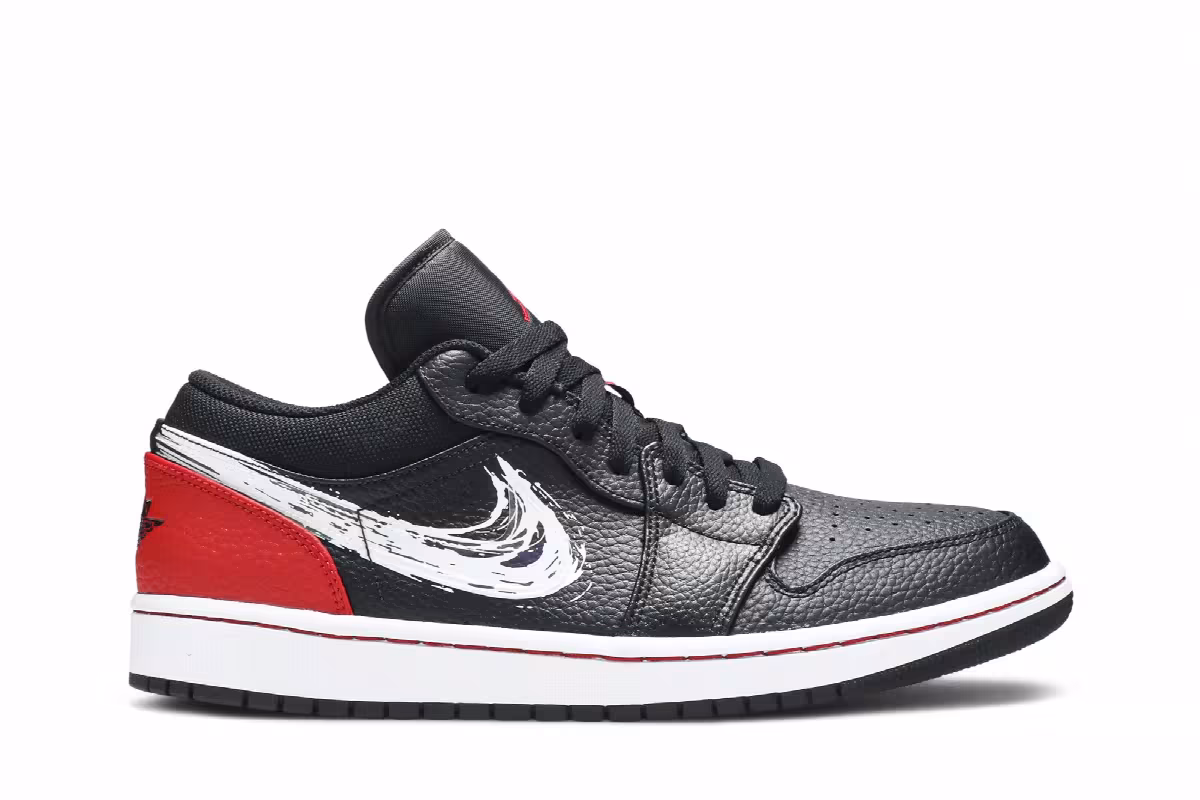 Air Jordan 1 Low Brushstroke Swoosh - Black Red, view 2