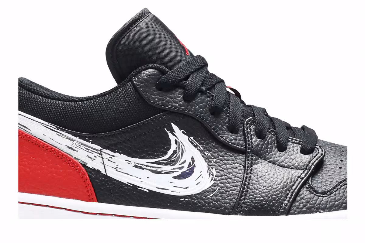 Air Jordan 1 Low Brushstroke Swoosh - Black Red, view 3