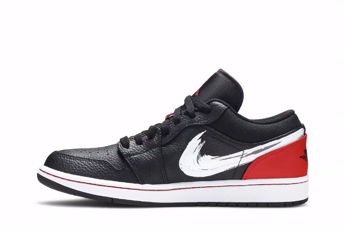 Air Jordan 1 Low Brushstroke Swoosh - Black Red, view 4