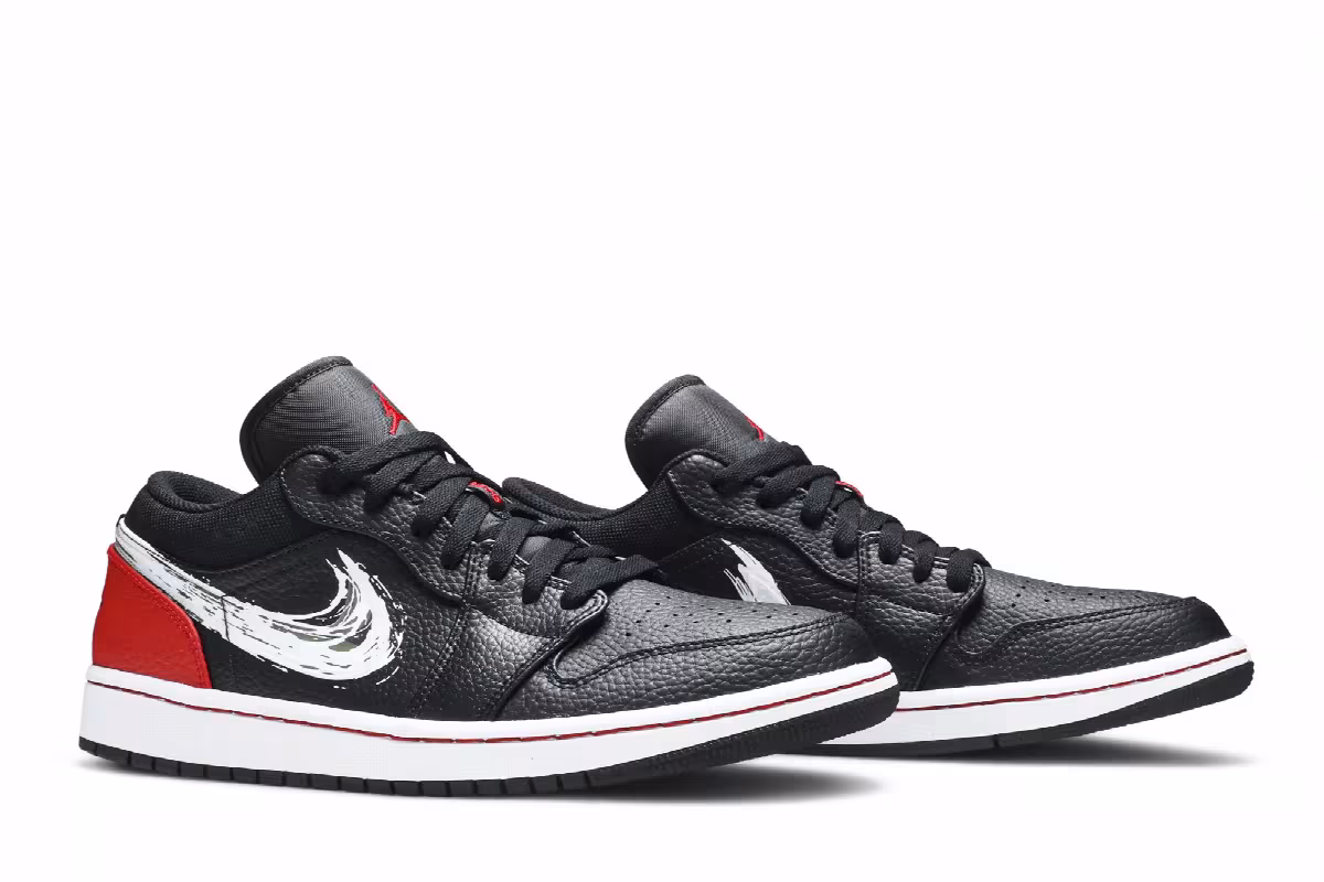 Air Jordan 1 Low Brushstroke Swoosh - Black Red, view 9