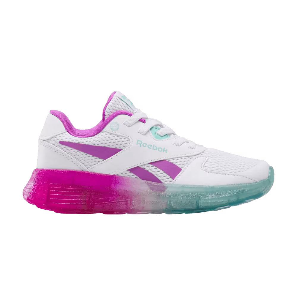 Reebok Zig N' Glow 2 Elastic Lace Little Kid White Aqua Purple Rave