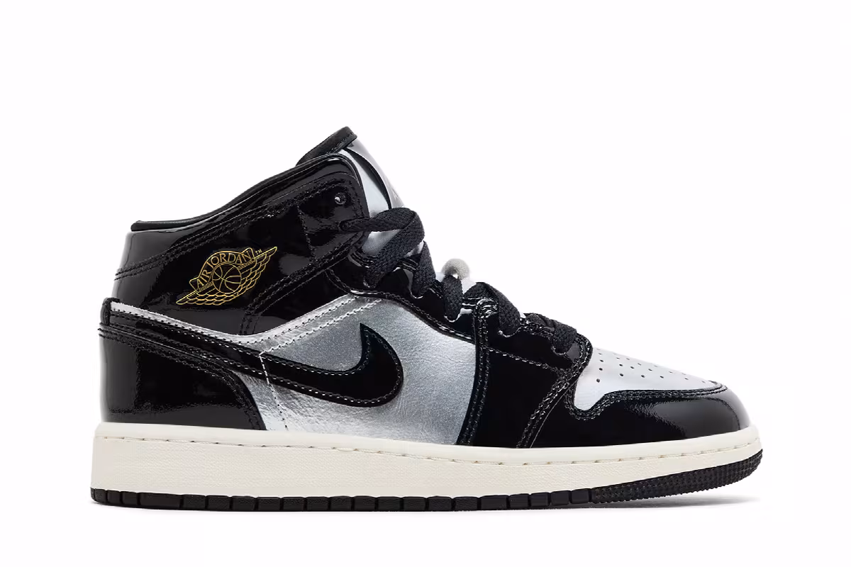 Air Jordan 1 Mid SE GS Black Metallic Silver, view 2