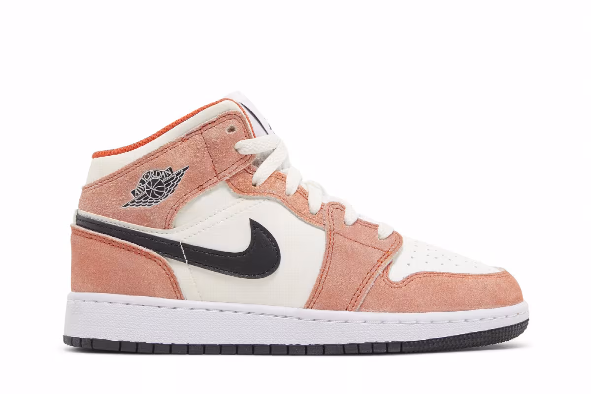 Air Jordan 1 Mid SE GS Orange Suede, view 2