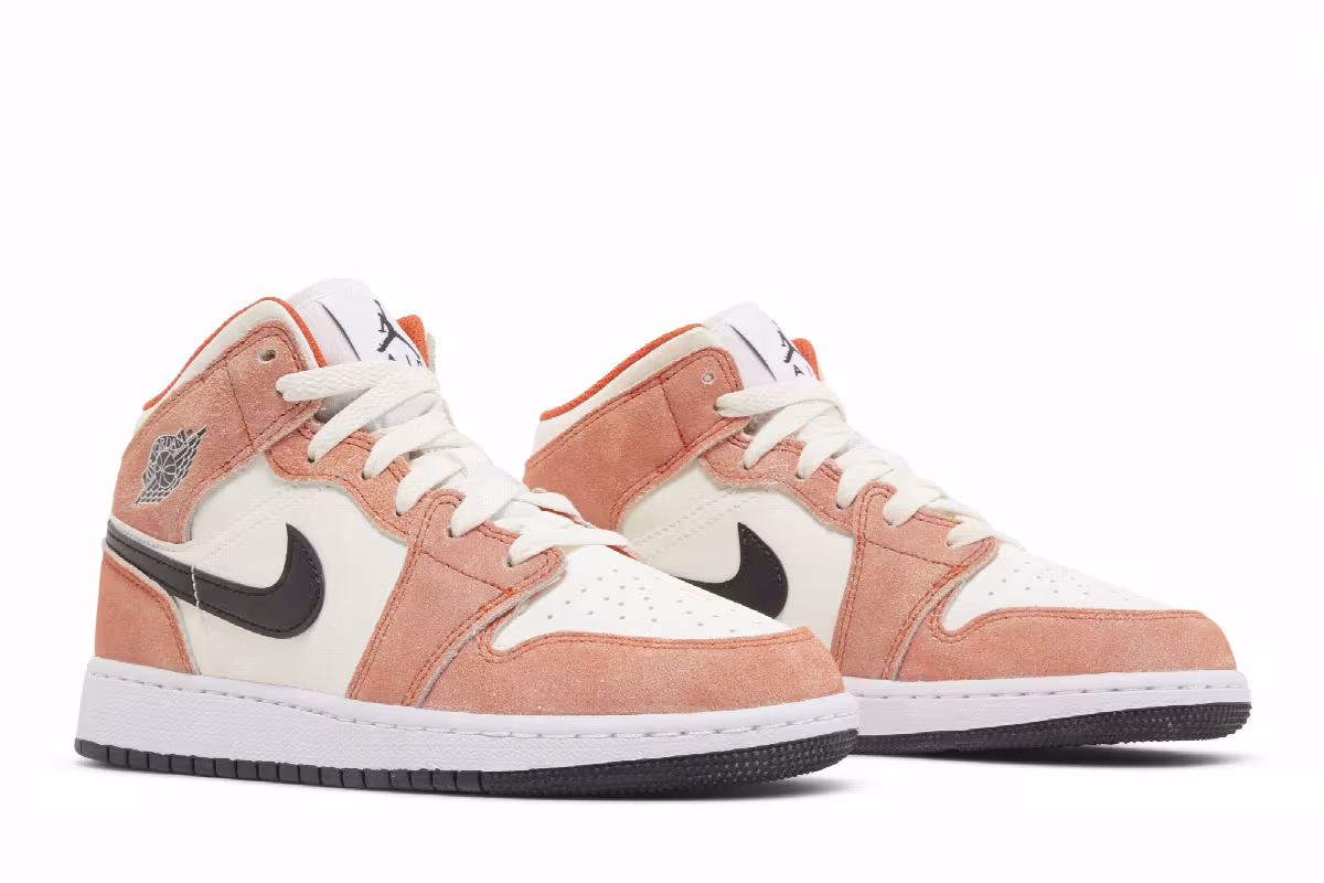 Air Jordan 1 Mid SE GS Orange Suede, view 9