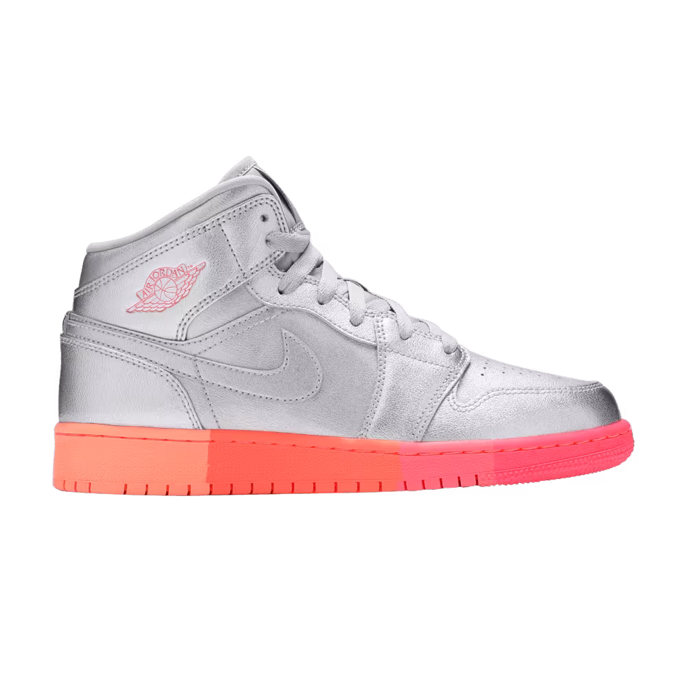 Air Jordan 1 Mid GS Metallic Silver Pink Crimson