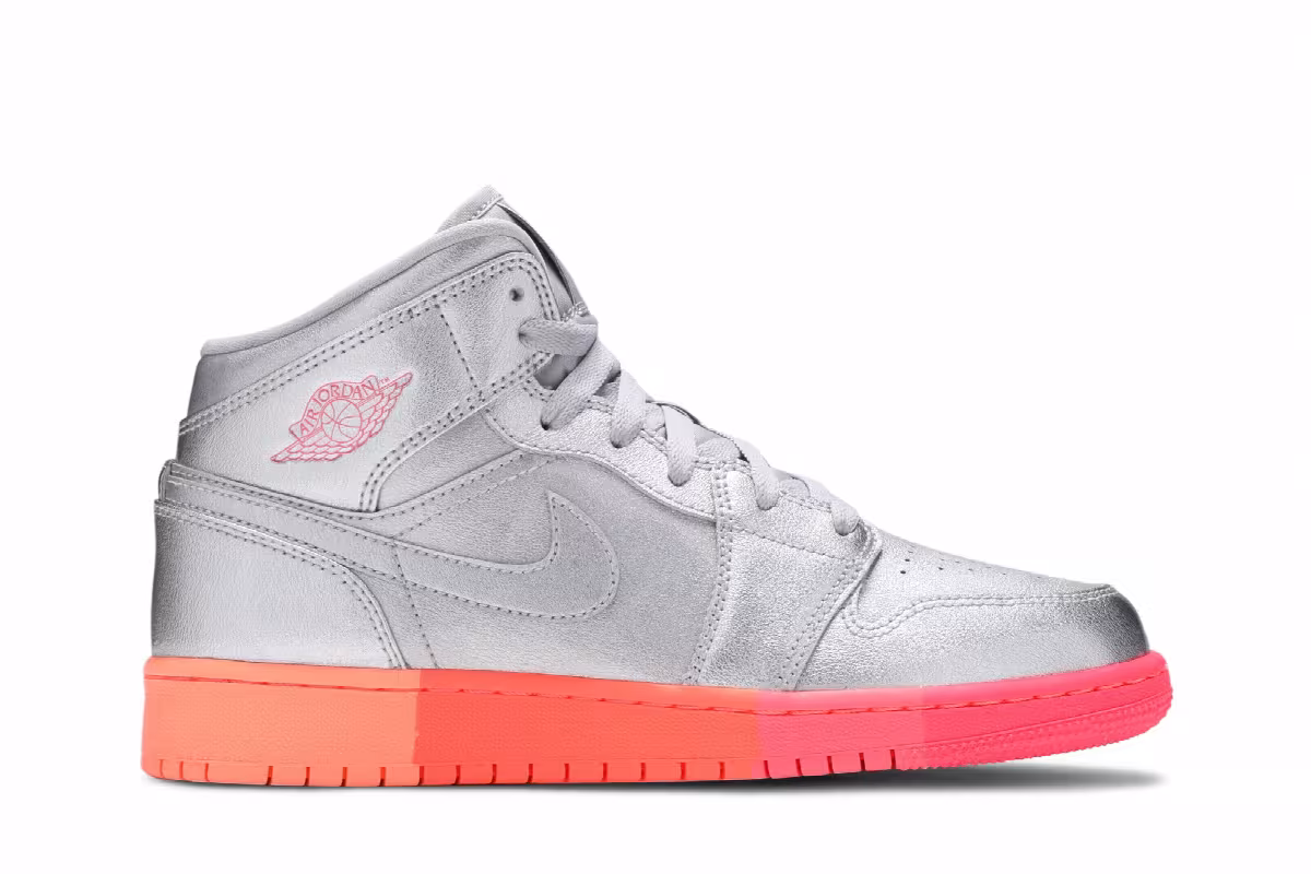 Air Jordan 1 Mid GS Metallic Silver Pink Crimson, view 2