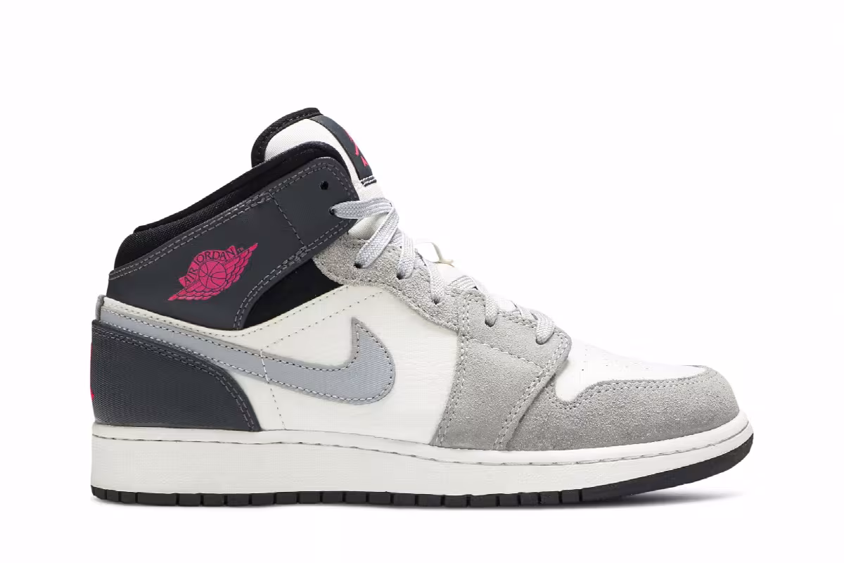 Air Jordan 1 Mid GS White Grey Hyper Pink, view 2