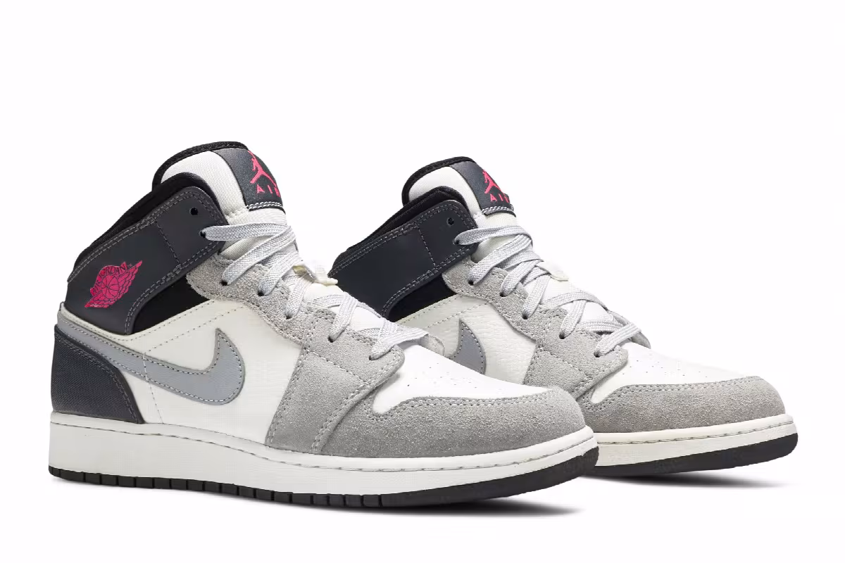 Air Jordan 1 Mid GS White Grey Hyper Pink, view 9