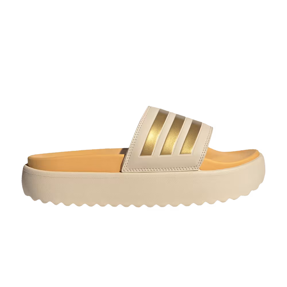 Adidas Women's Adilette Platform Slide Crystal Sand Gold Metallic