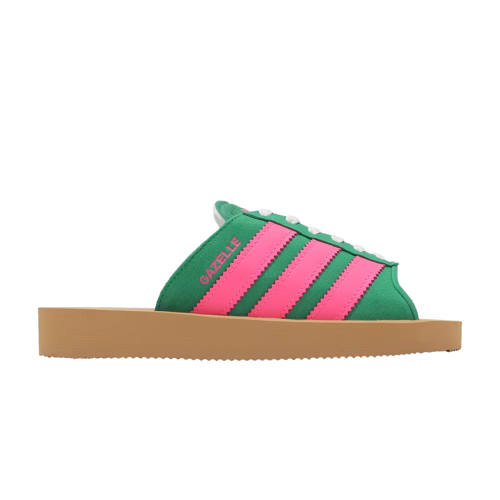 Adidas Women's Gazelle Beach Slides Court Green Lucid Pink