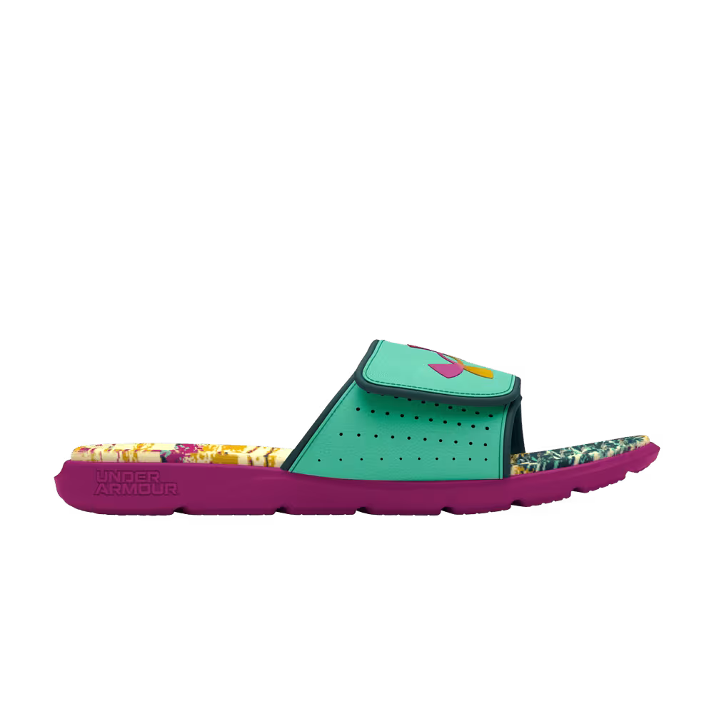 Under Armour Ignite Pro Graphic Footbed Slide Comet Green Magenta Pop