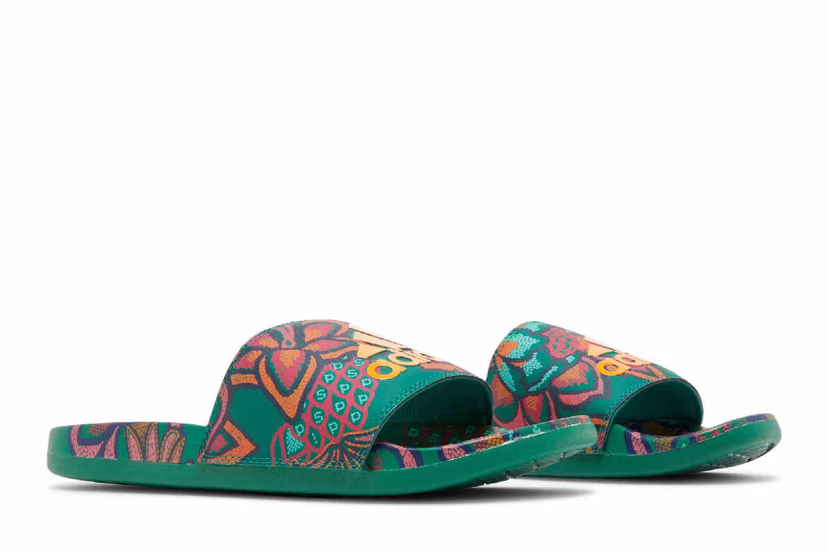 Adidas Women's Adilette Comfort Slide Floral - Bold Green, view 9