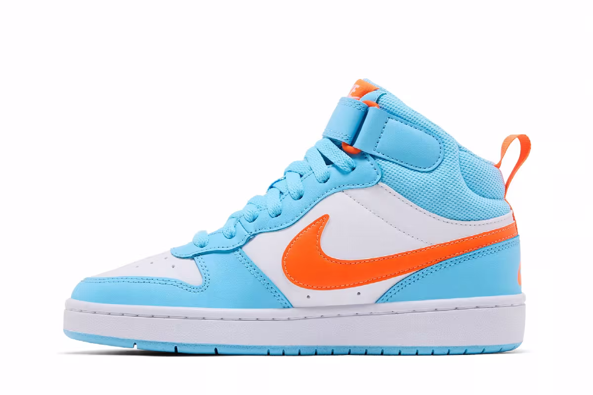 Nike Court Borough Mid 2 GS Aquarius Blue Total Orange, view 4
