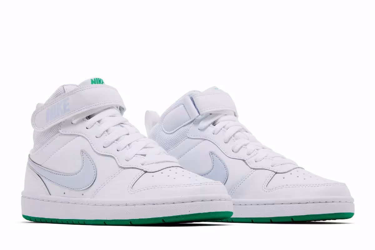 Nike Court Borough Mid 2 GS White Stadium Green, view 9