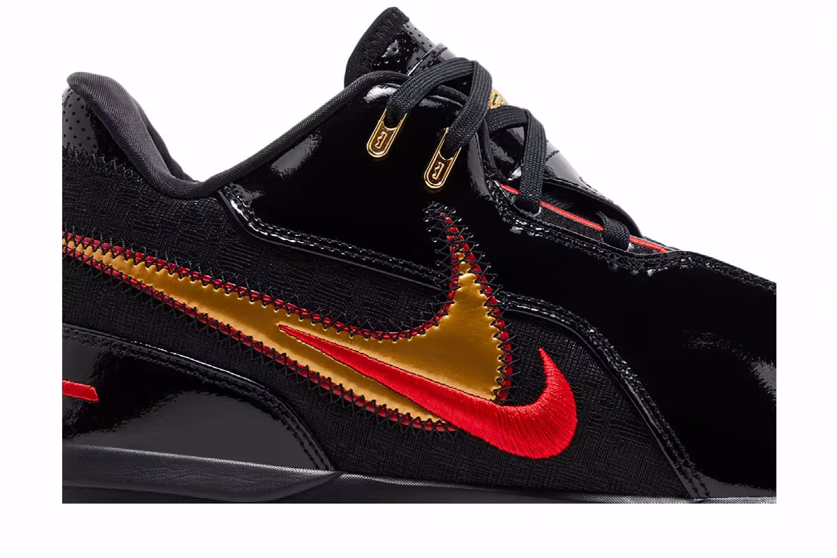 Nike Zoom LeBron NXXT Gen AMPD Black Metallic Gold Red, view 3