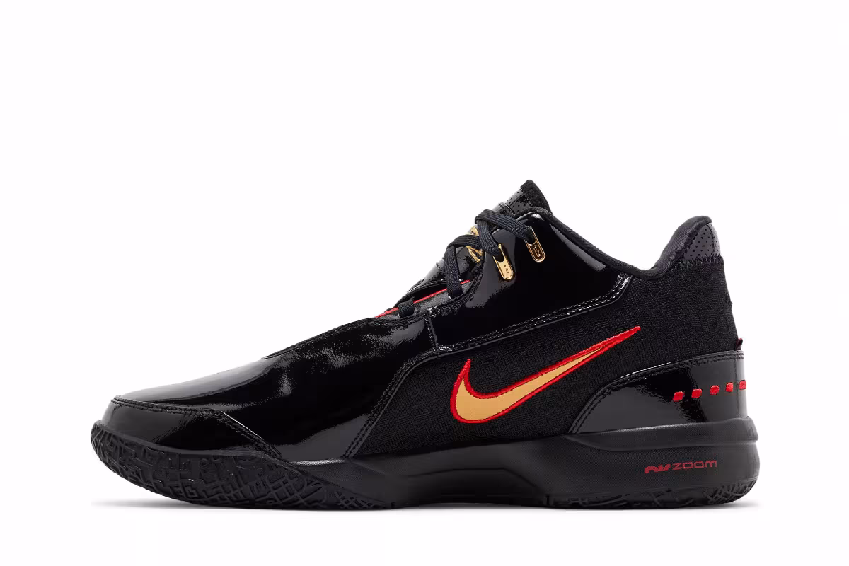 Nike Zoom LeBron NXXT Gen AMPD Black Metallic Gold Red, view 4