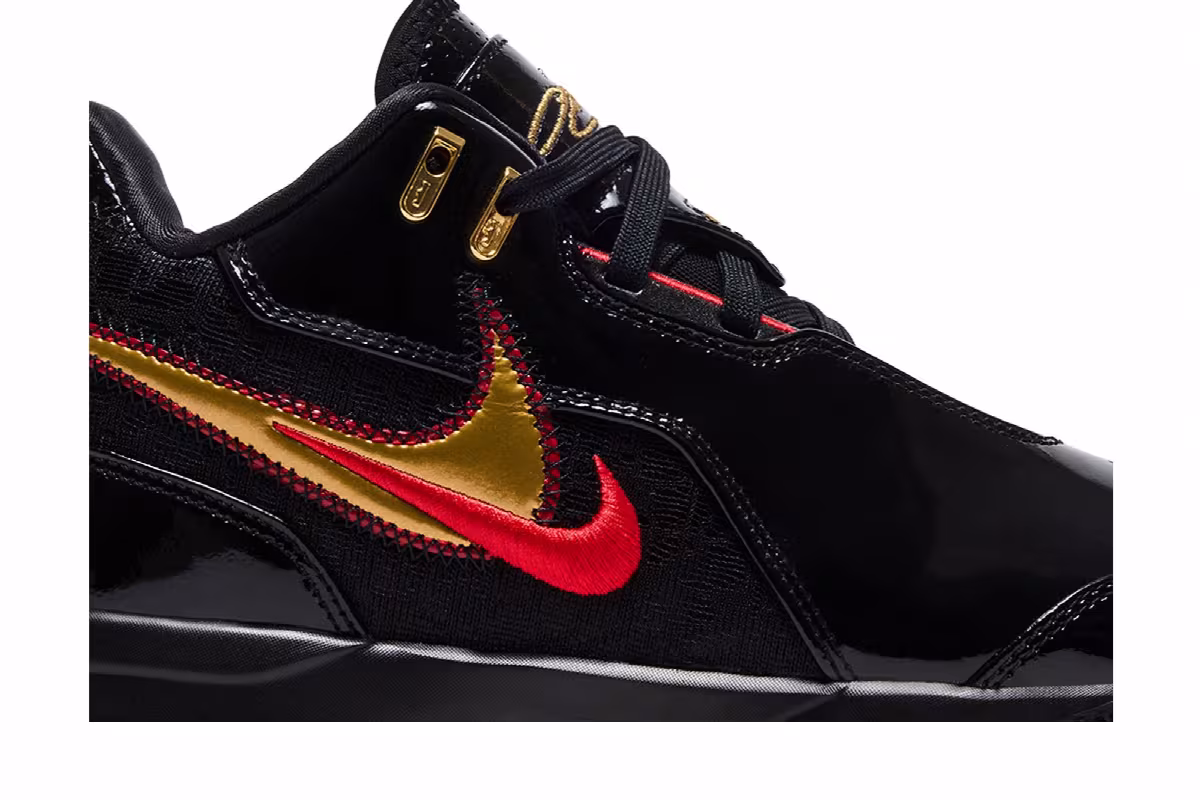 Nike Zoom LeBron NXXT Gen AMPD EP Black Metallic Gold Red, view 3