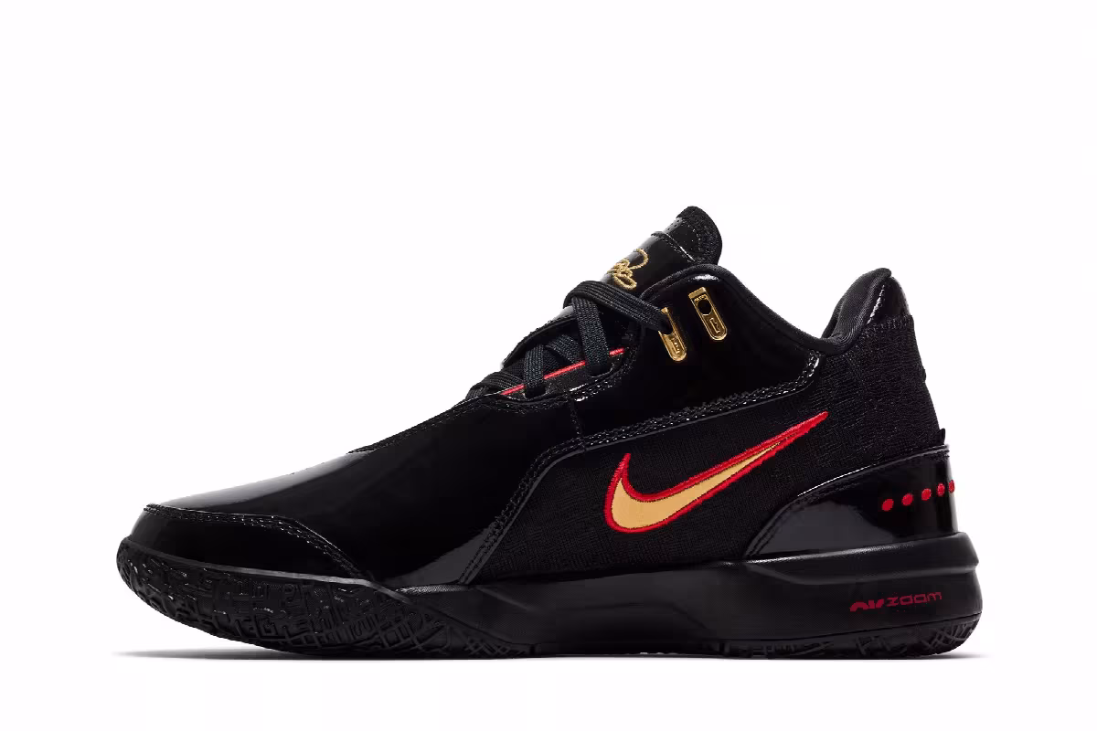Nike Zoom LeBron NXXT Gen AMPD EP Black Metallic Gold Red, view 4