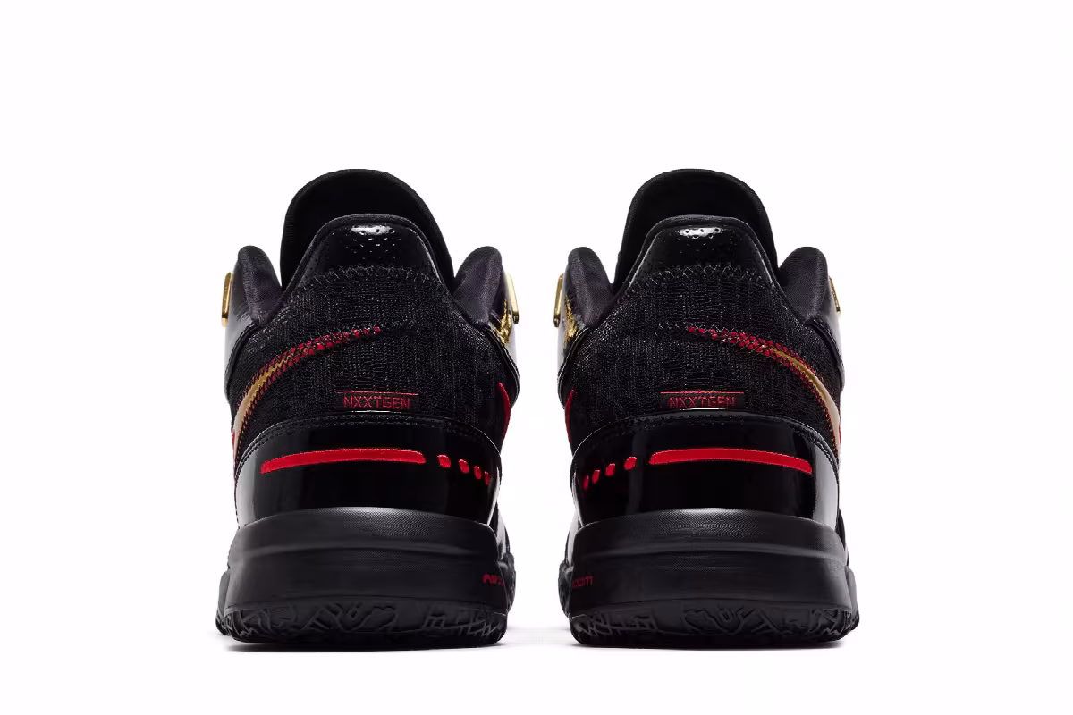 Nike Zoom LeBron NXXT Gen AMPD EP Black Metallic Gold Red, view 7