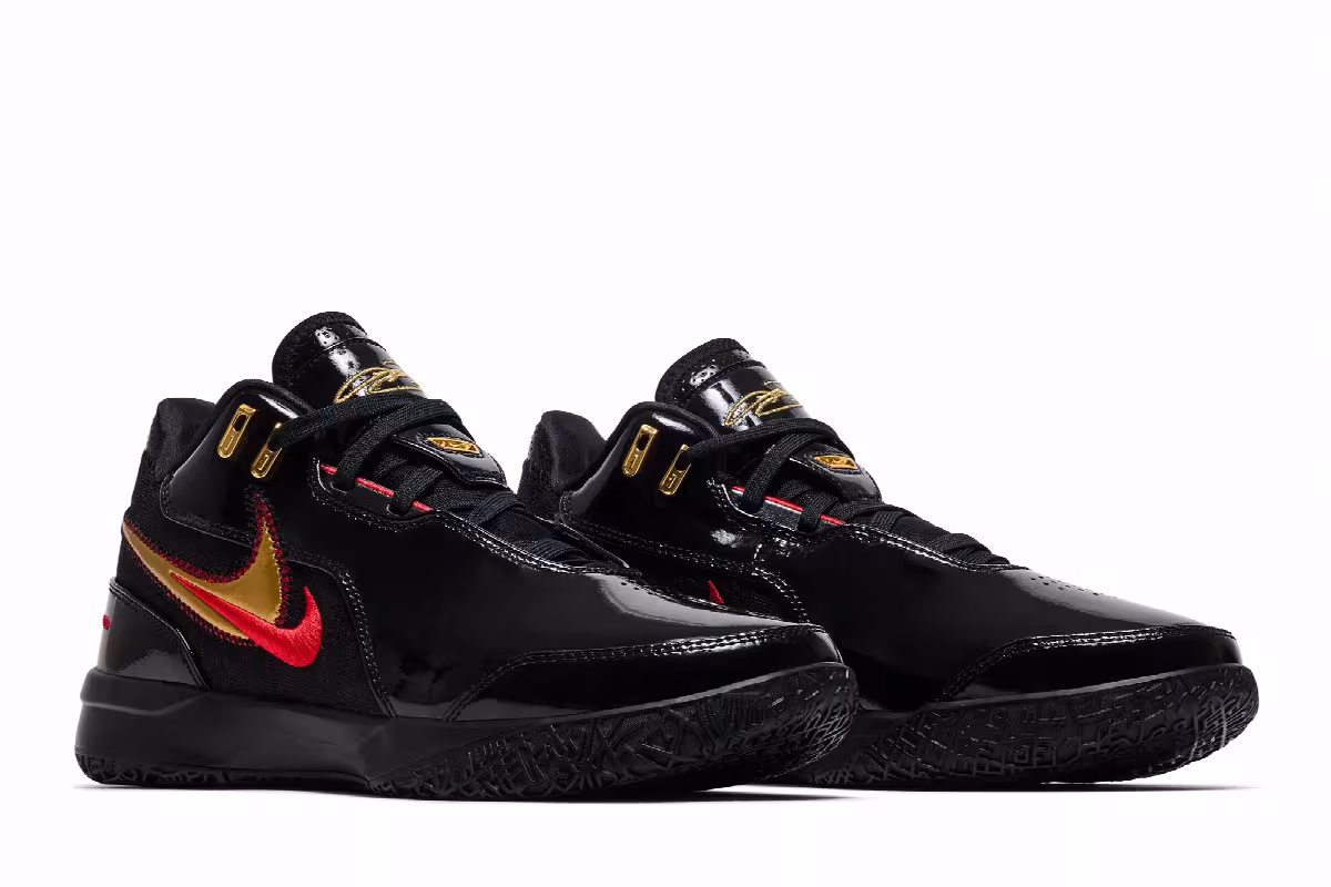 Nike Zoom LeBron NXXT Gen AMPD EP Black Metallic Gold Red, view 9