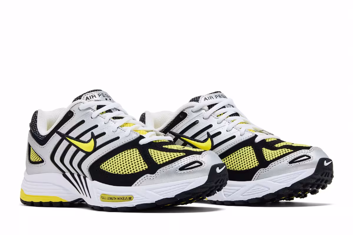 Nike Women's Air Pegasus 2K5 Metallic Silver Black Opti Yellow, view 9