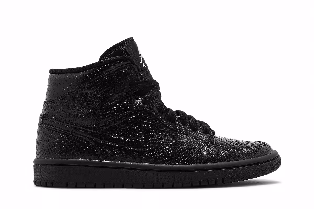 Women's Air Jordan 1 Mid Black Snakeskin, view 2